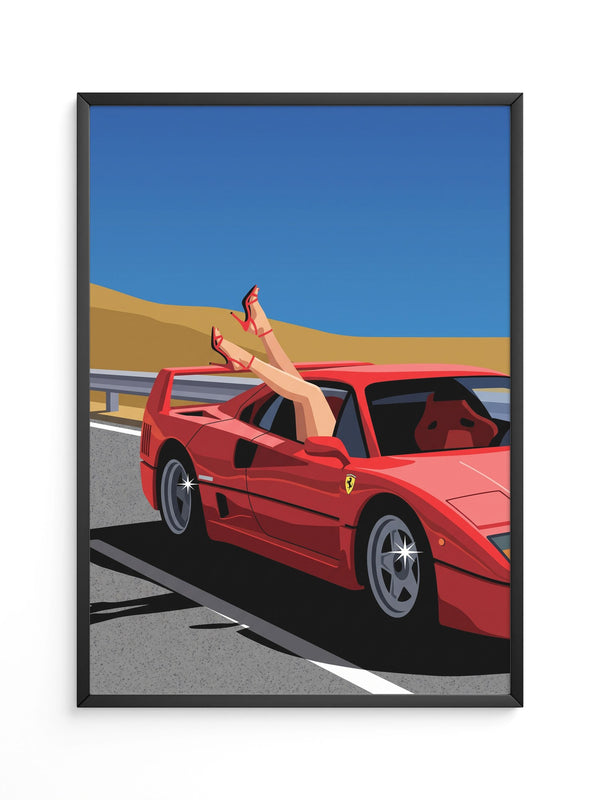 Roter Sportwagen Frau Retro