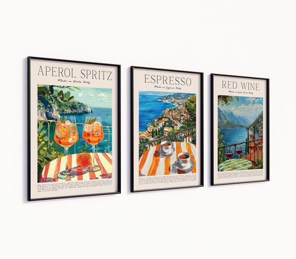 Poster-Set 'Cocktail Wiki' - 3 maritime Drink-Illustrationen mit Meerblick