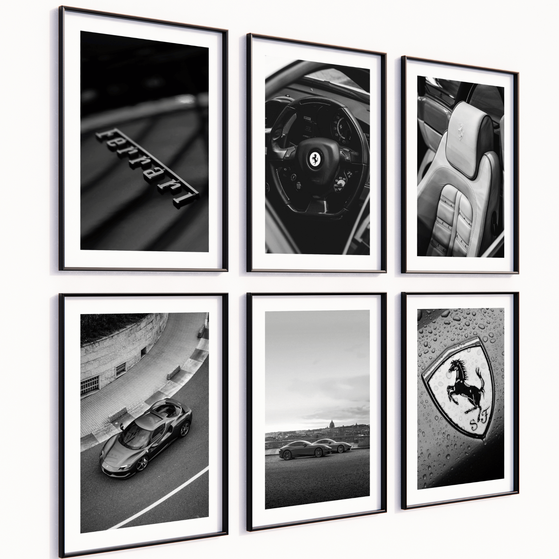 Poster Set „Drive & Detail“ – Automotive Eleganz in Schwarz-Weiß