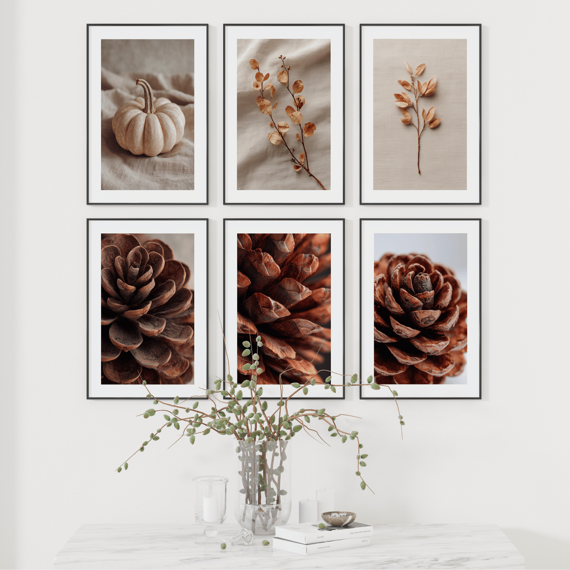 Poster Set „Natural Harmony“ – Herbstliche Naturmotive in Beige & Braun