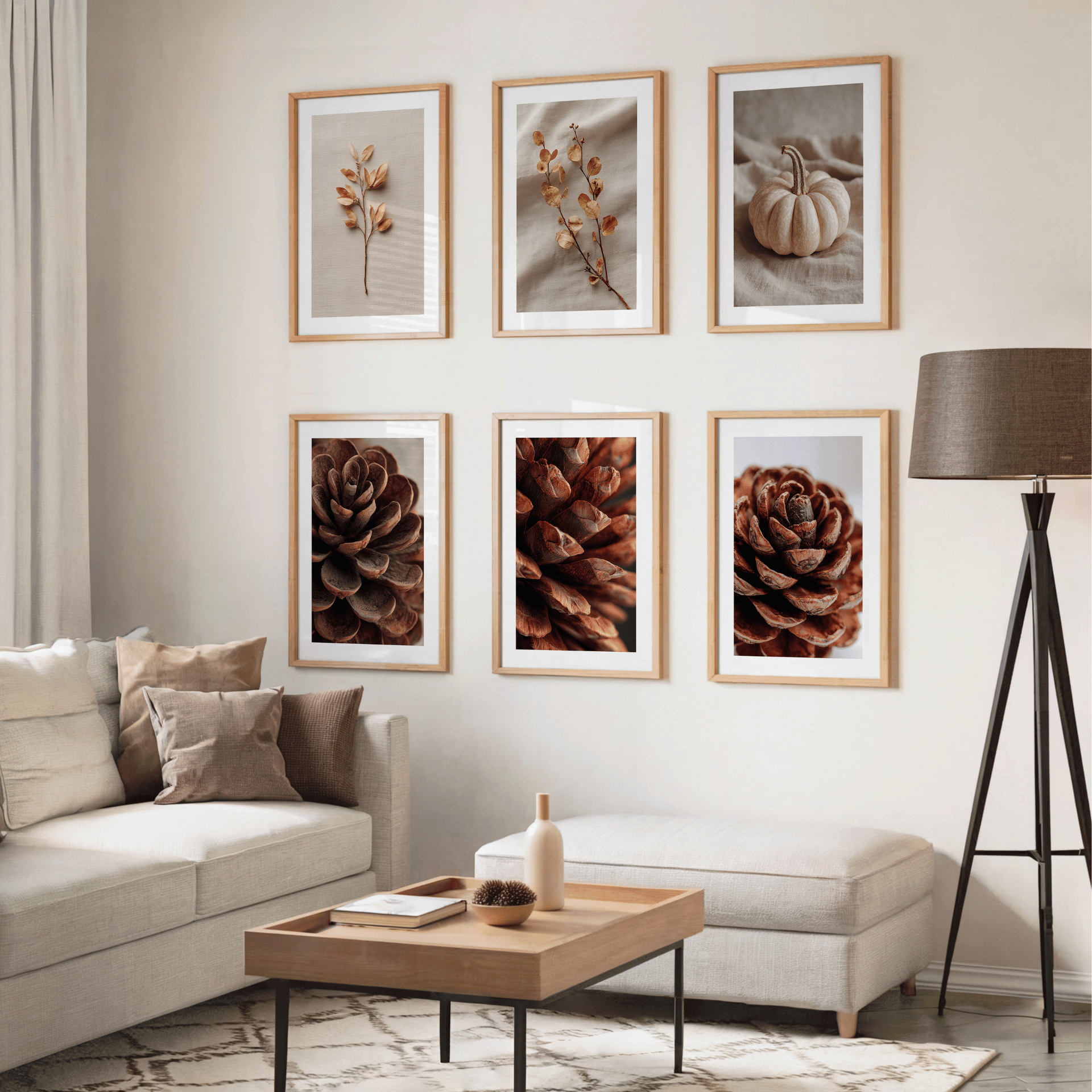 Poster Set „Natural Harmony“ – Herbstliche Naturmotive in Beige & Braun