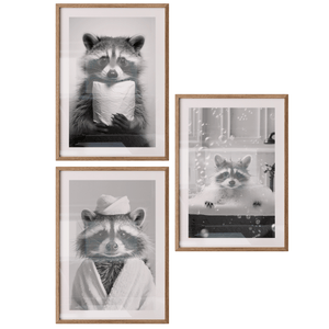 Poster Set „Badespaß“ – Waschbär Trio fürs Badezimmer