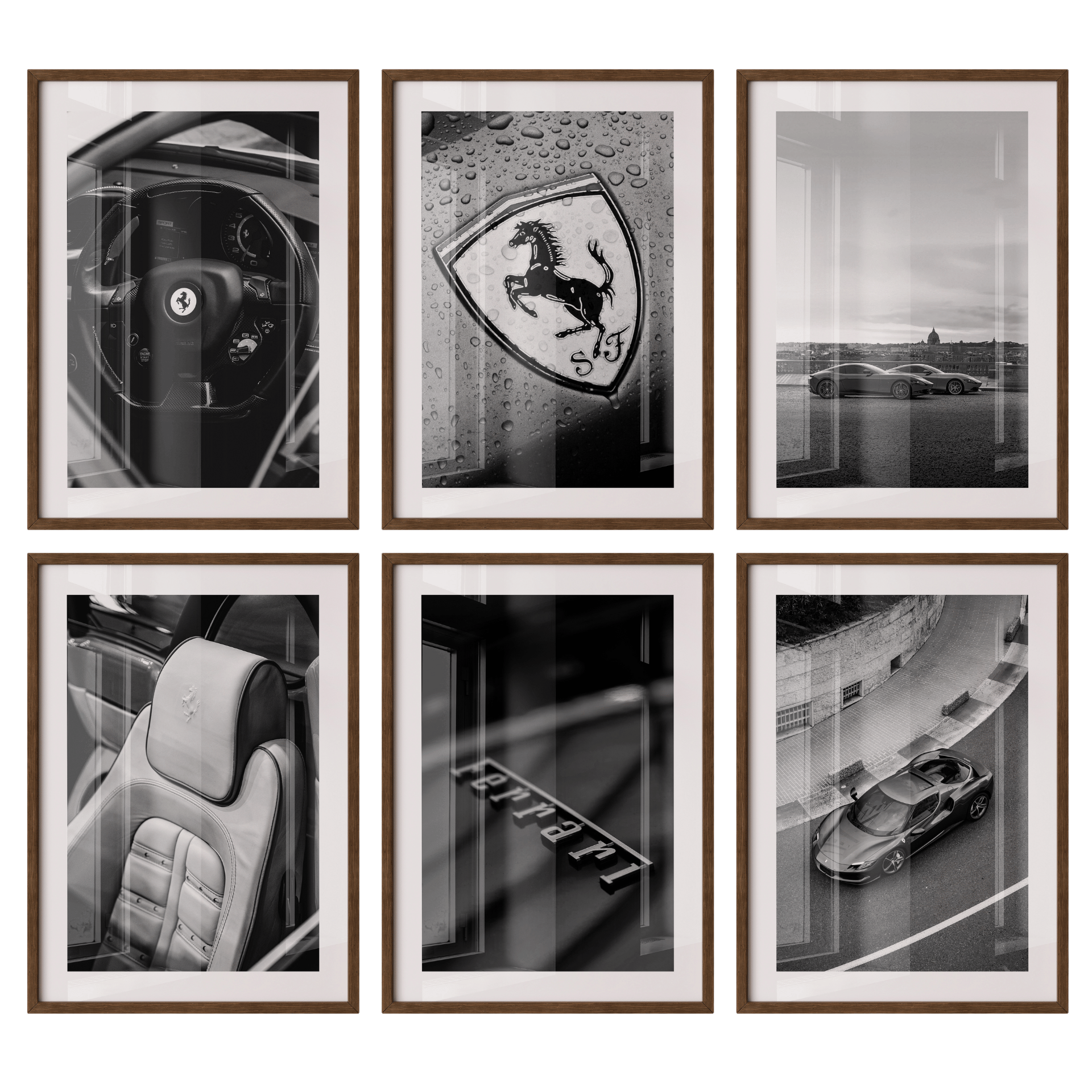 Poster Set „Drive & Detail“ – Automotive Eleganz in Schwarz-Weiß