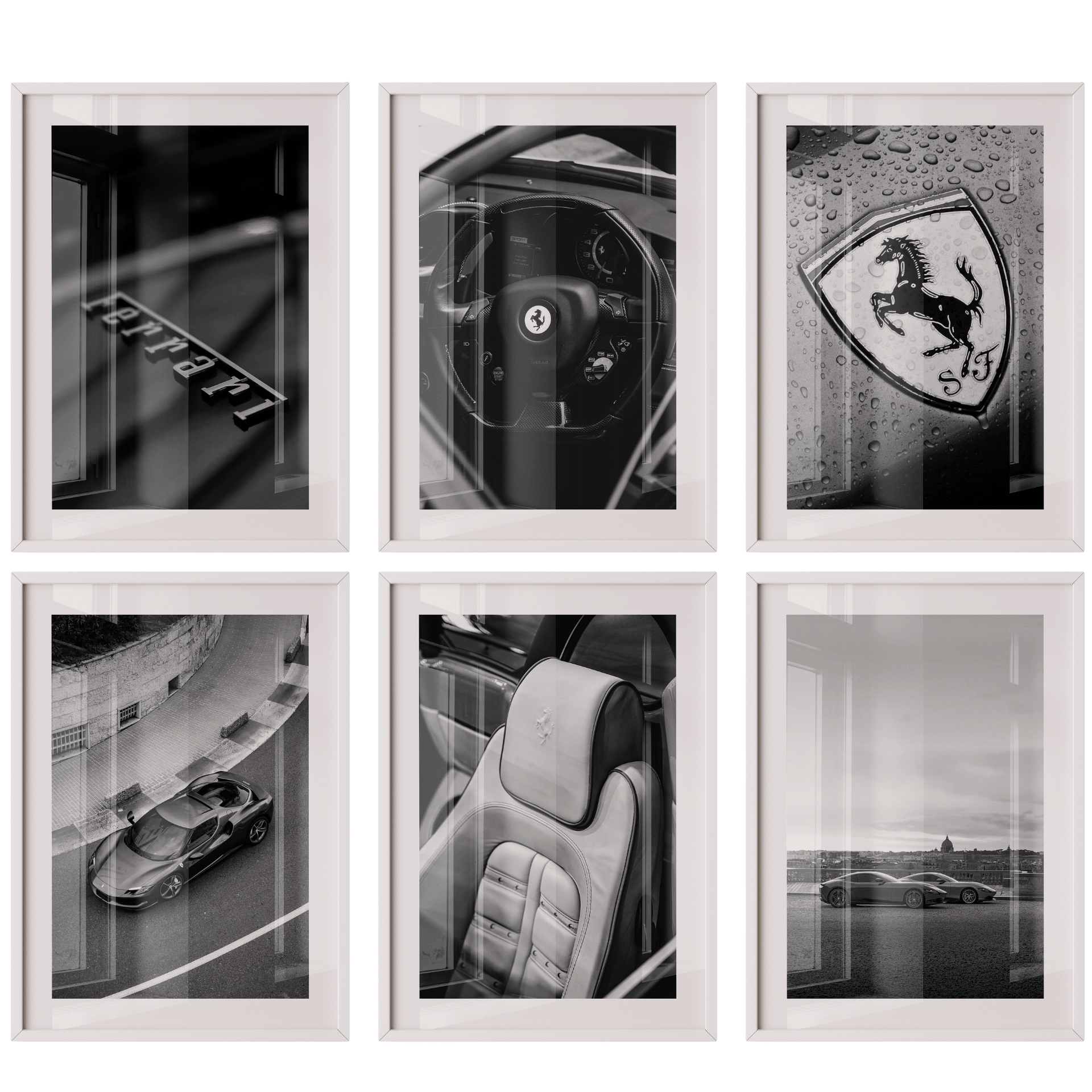 Poster Set „Drive & Detail“ – Automotive Eleganz in Schwarz-Weiß