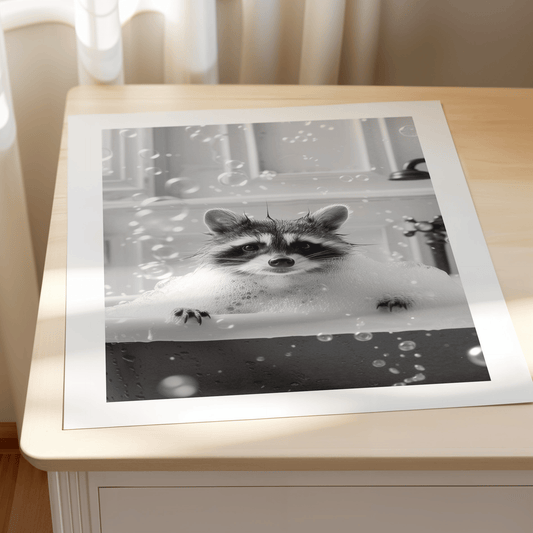 Poster Set „Badespaß“ – Waschbär Trio fürs Badezimmer