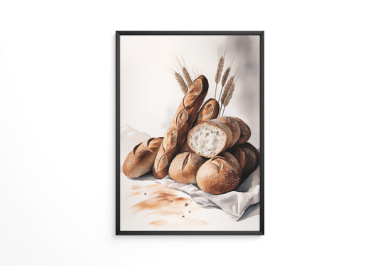 Brotstilleben Weizen Aquarell