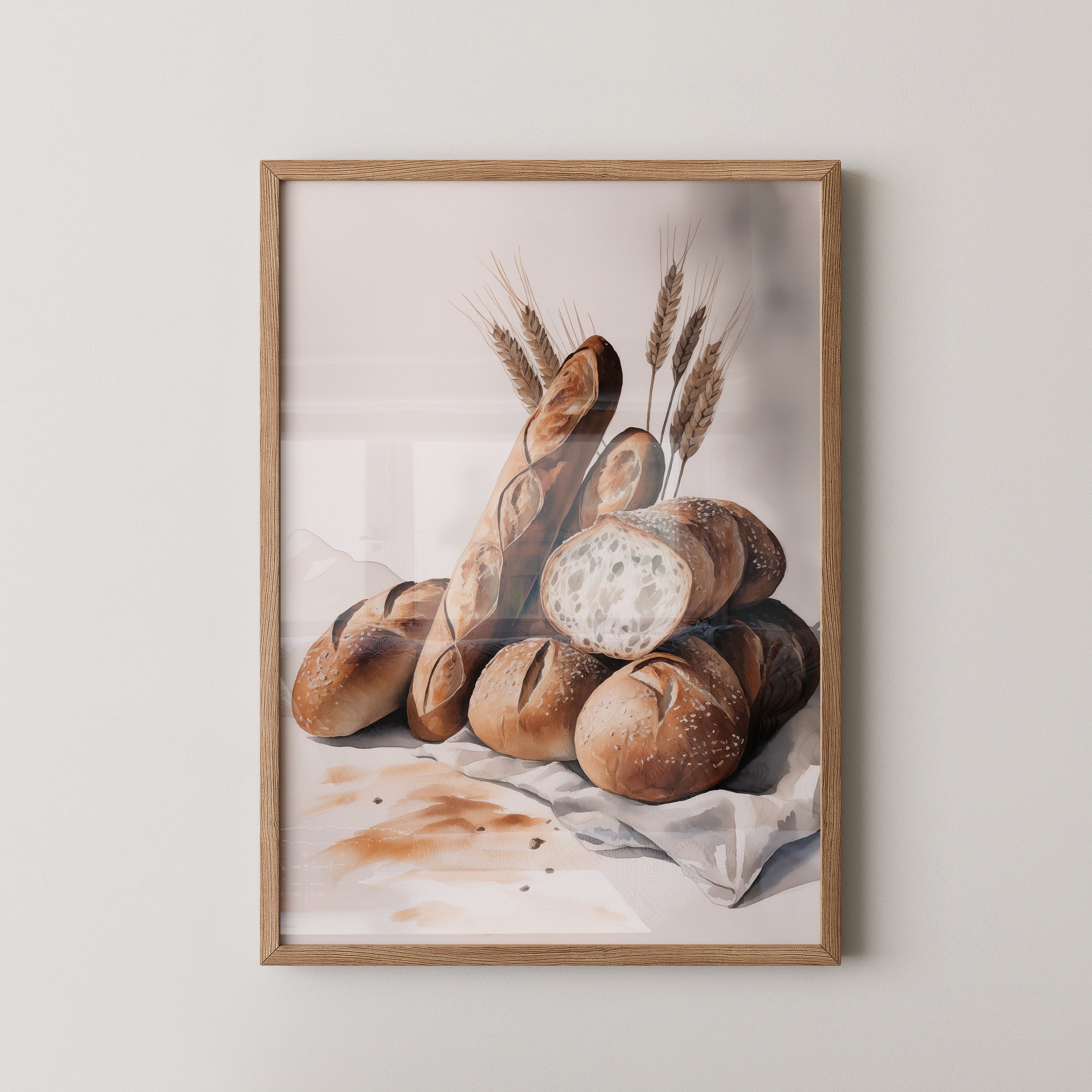 Brotstilleben Weizen Aquarell