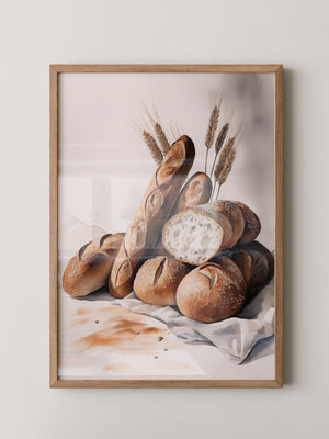 Brotstilleben Weizen Aquarell