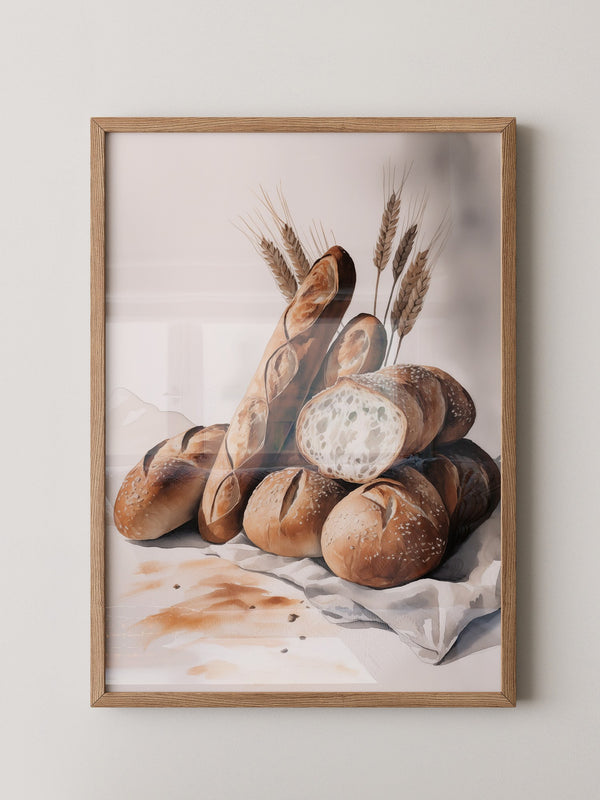 Brotstilleben Weizen Aquarell