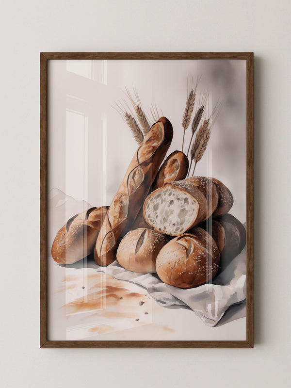 Brotstilleben Weizen Aquarell