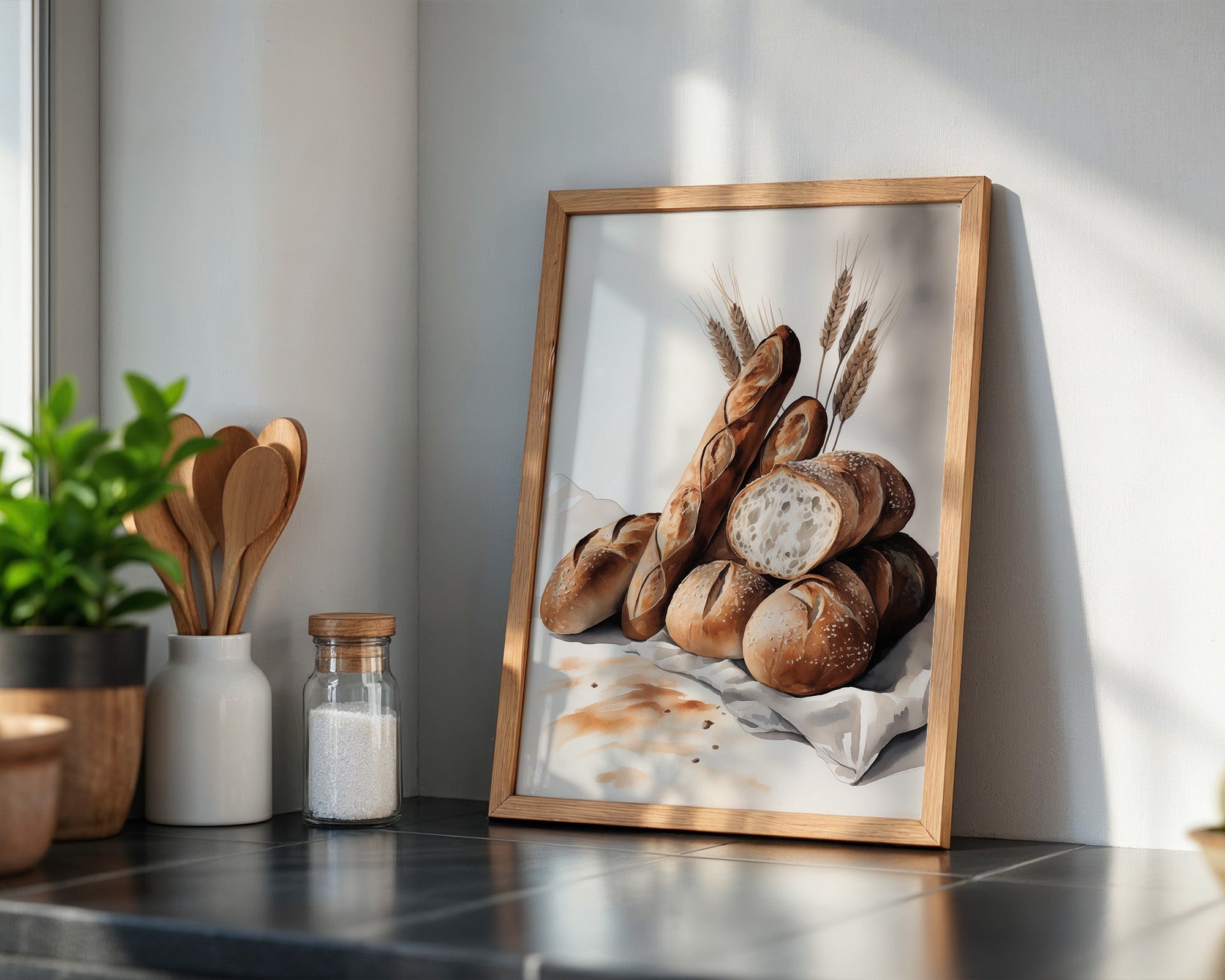 Brotstilleben Weizen Aquarell