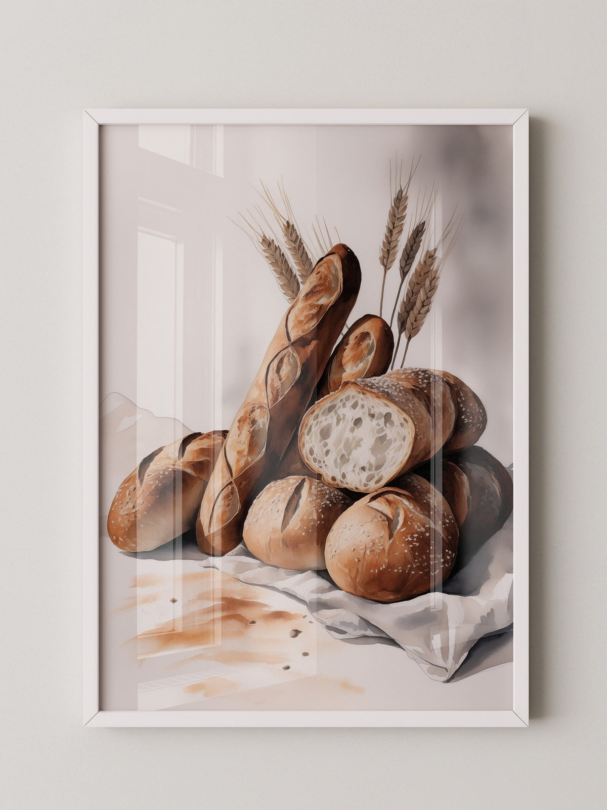 Brotstilleben Weizen Aquarell