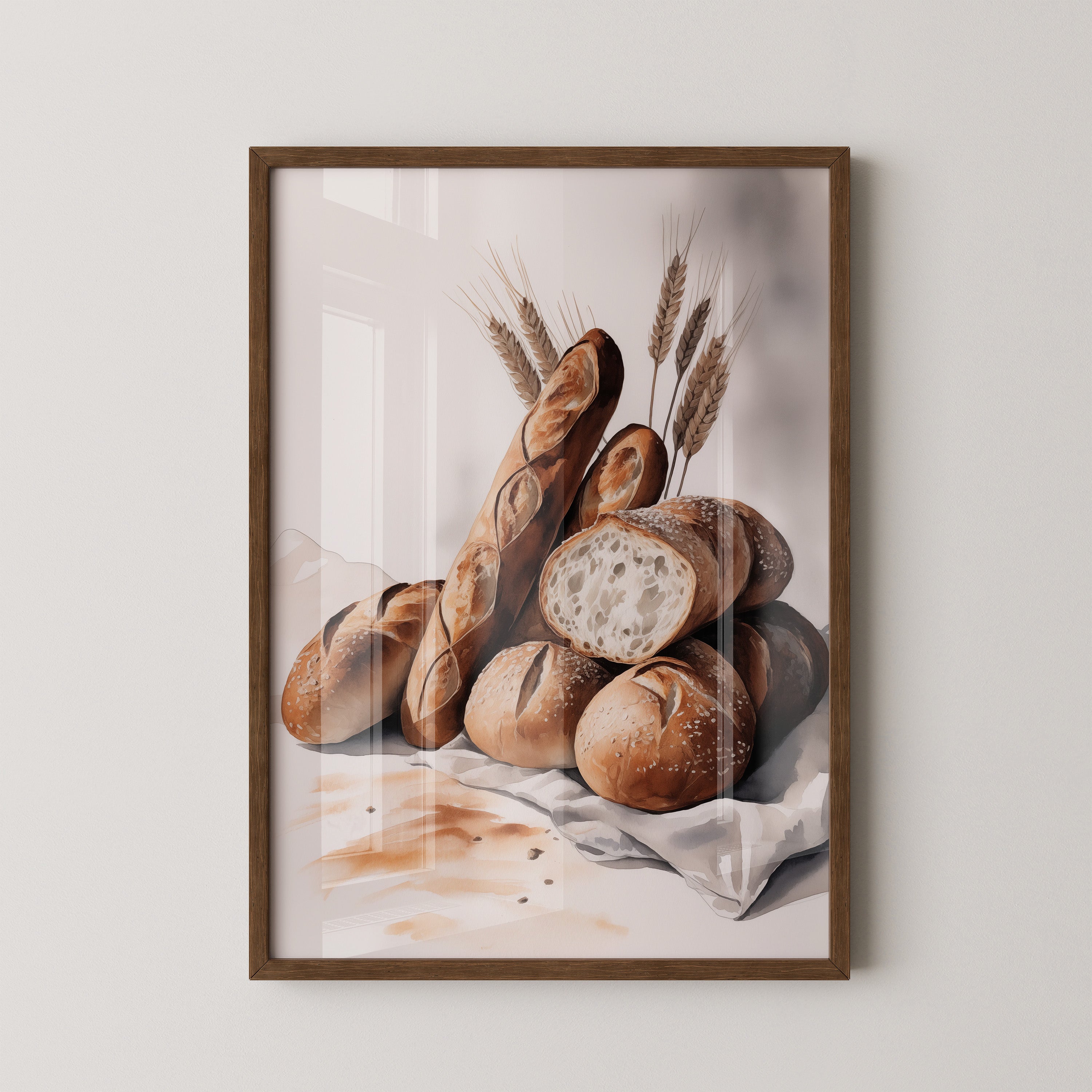 Brotstilleben Weizen Aquarell