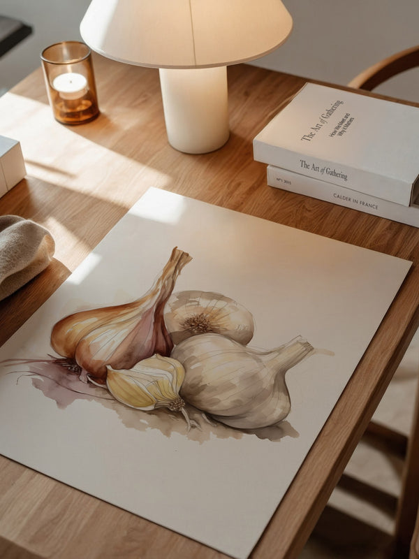 Zwiebeln und Knoblauch Aquarell