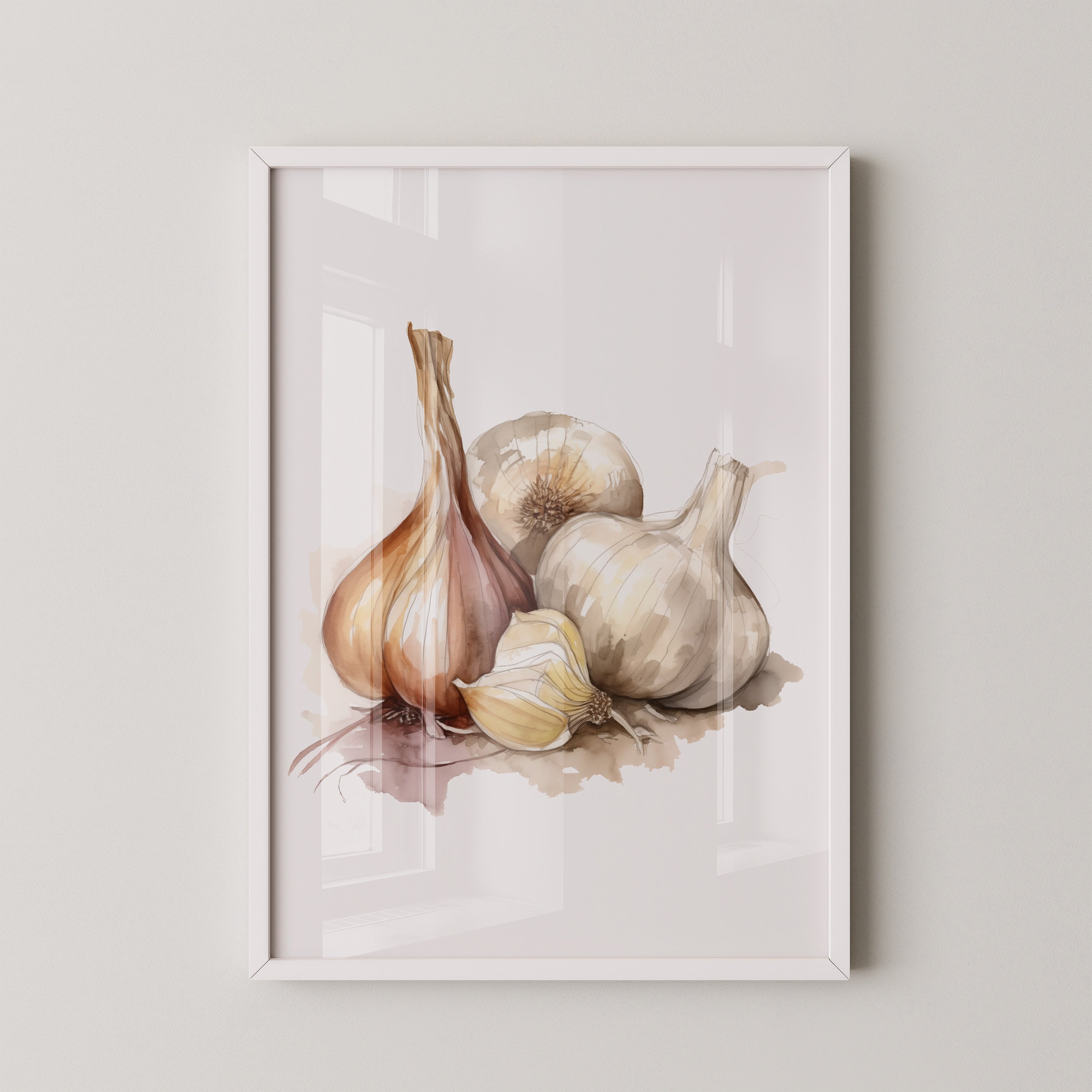 Zwiebeln und Knoblauch Aquarell