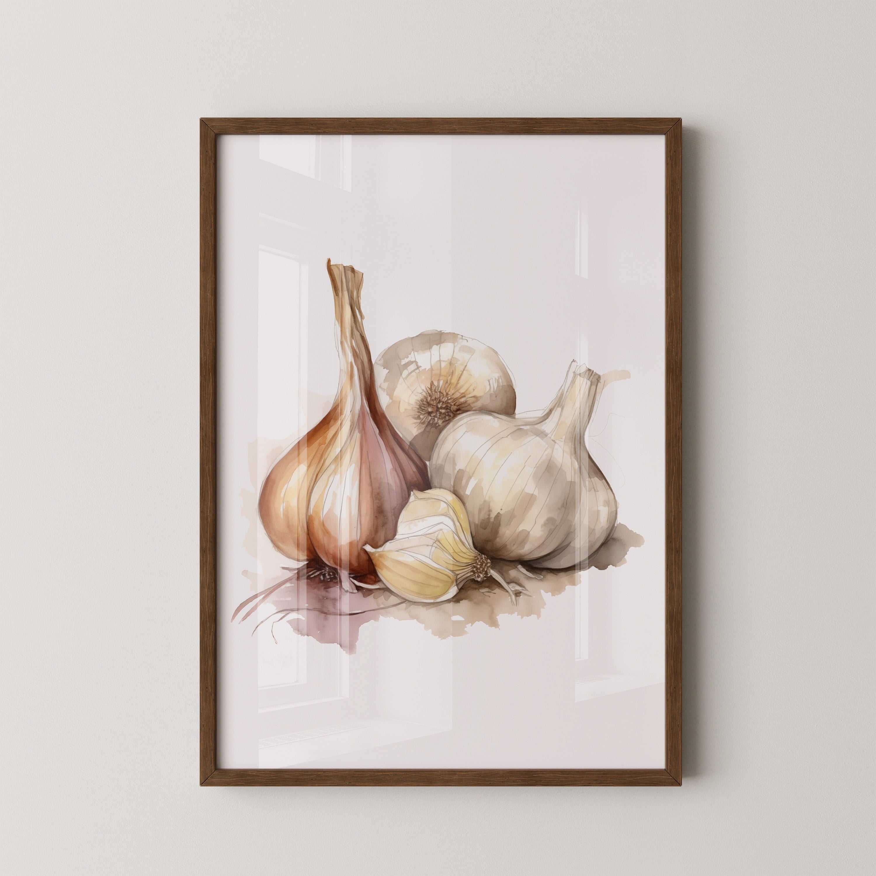 Zwiebeln und Knoblauch Aquarell