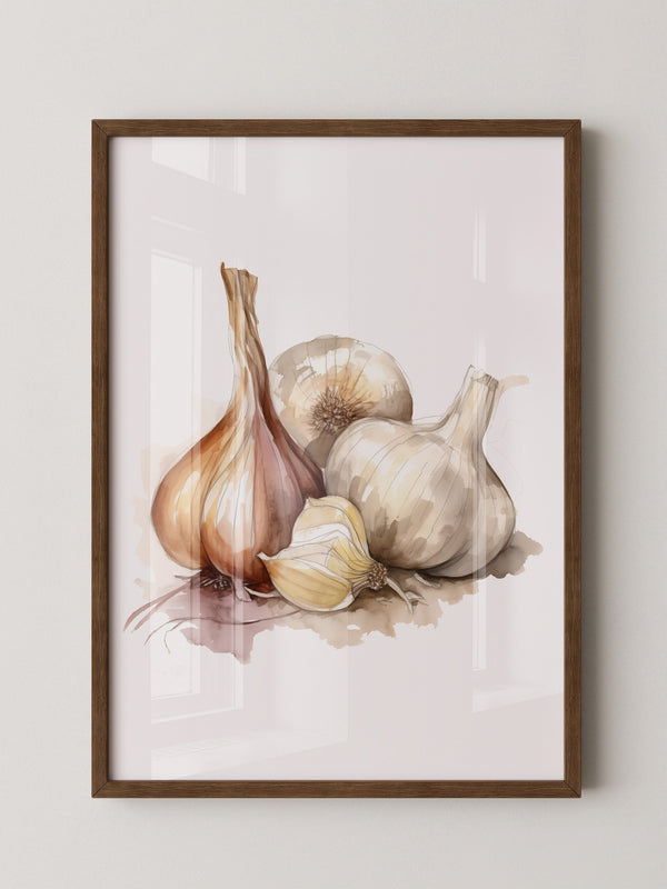 Zwiebeln und Knoblauch Aquarell