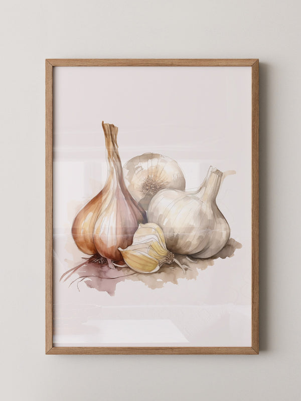 Zwiebeln und Knoblauch Aquarell