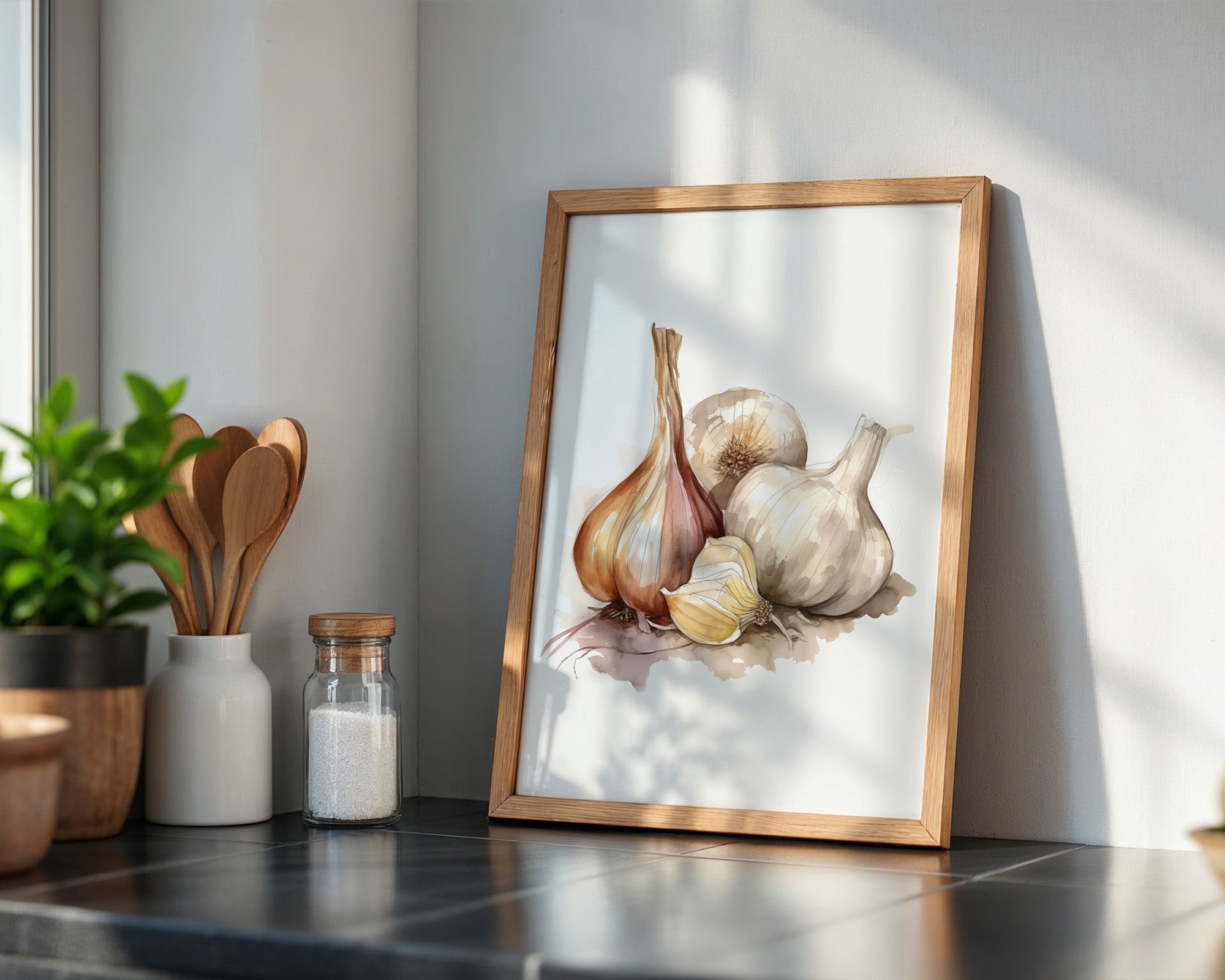 Zwiebeln und Knoblauch Aquarell