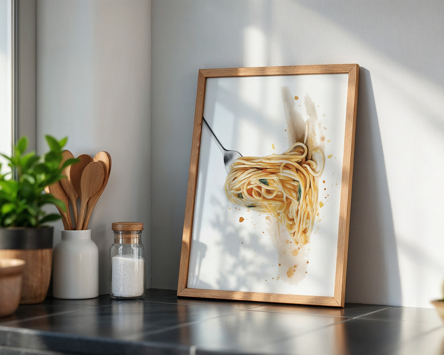 Spaghetti Gabel Aquarell