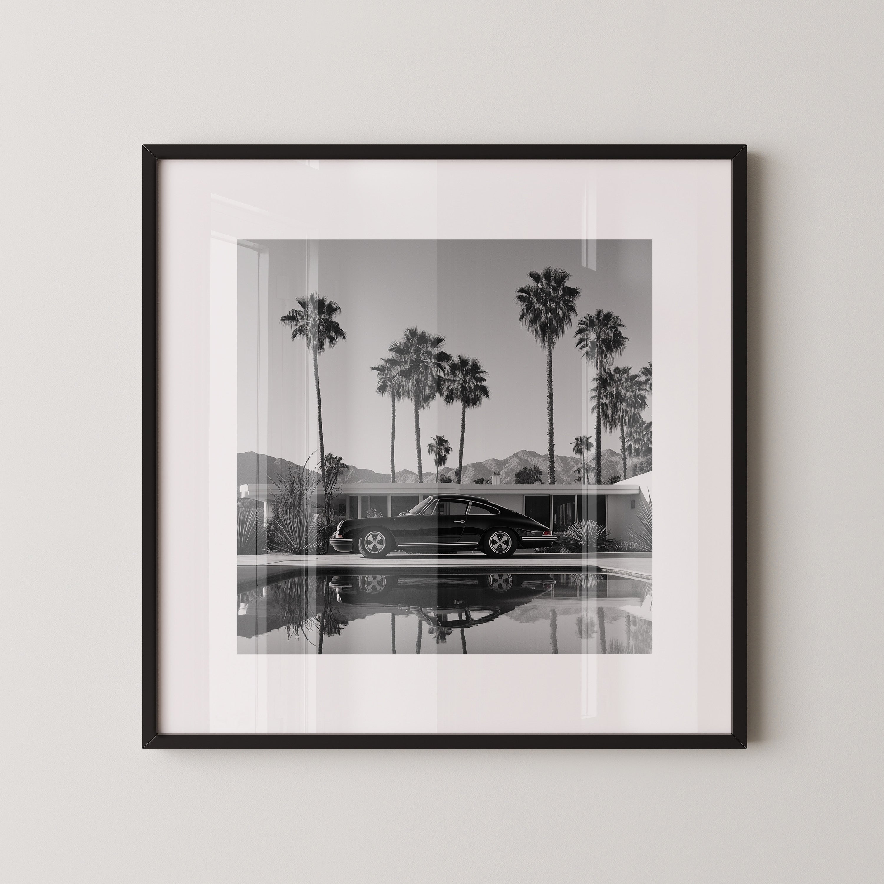 Porsche Palmen S/W Reflexion