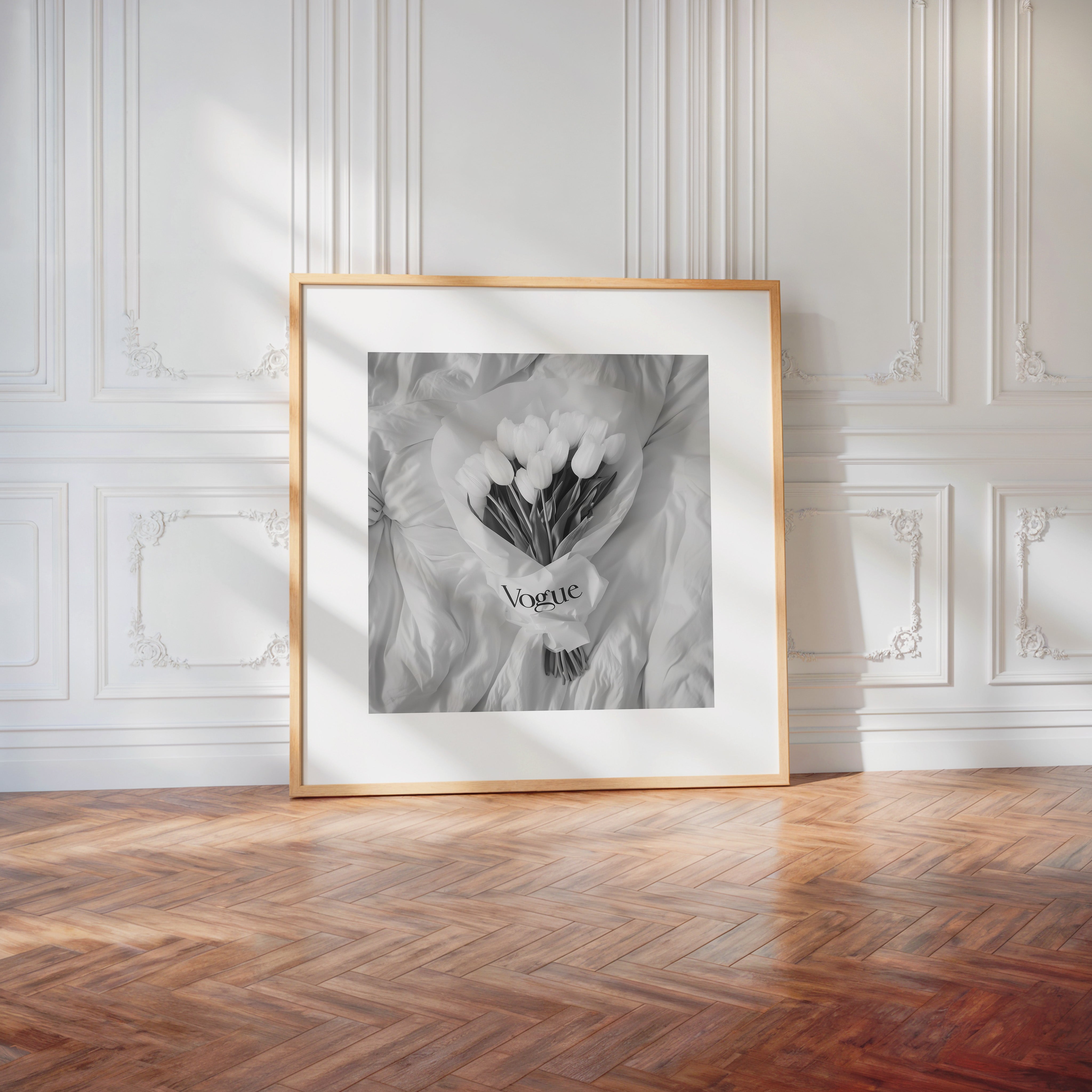 Weiße Tulpen Bouquet Schwarzweiß