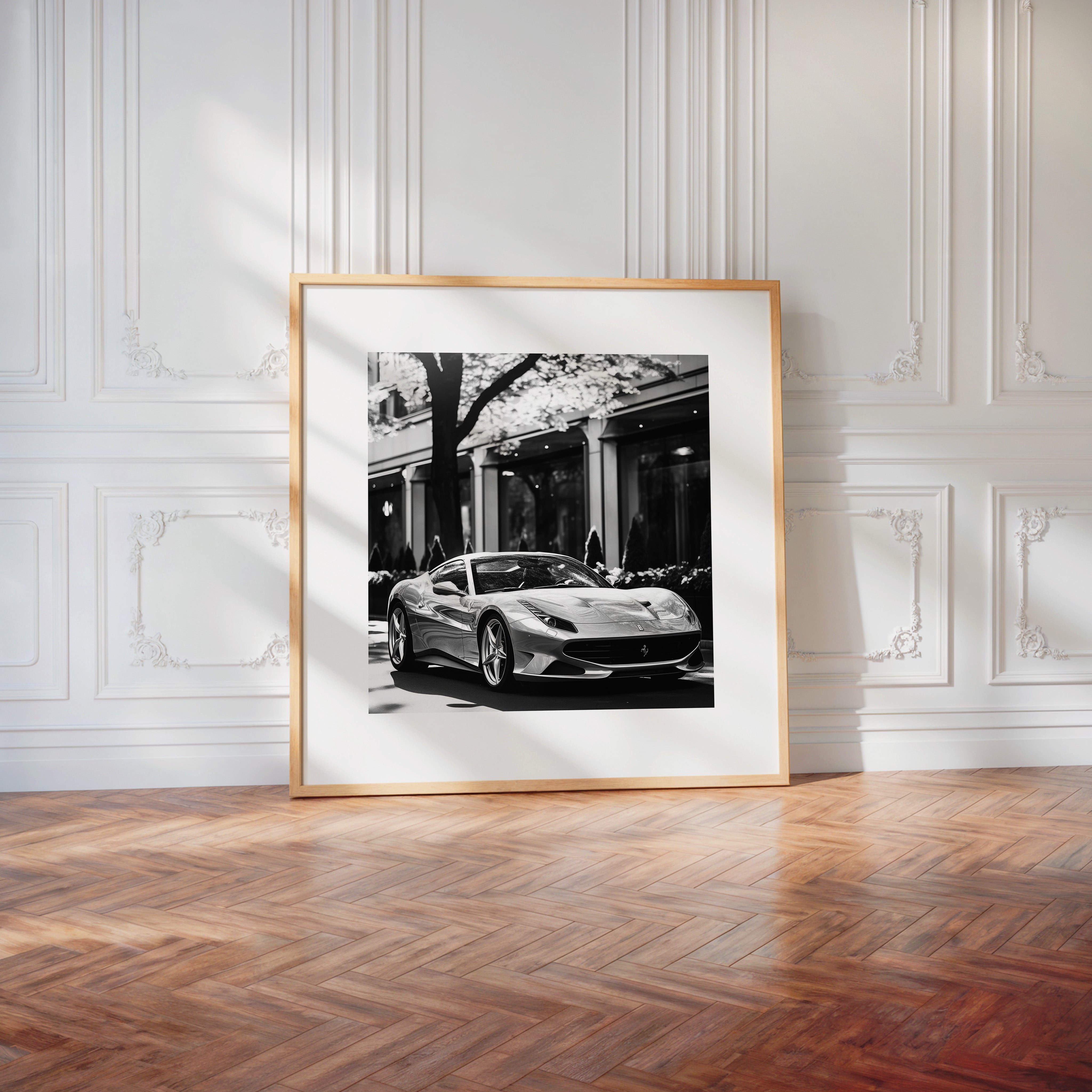 Sportwagen Sonnenlicht Schwarzweiß