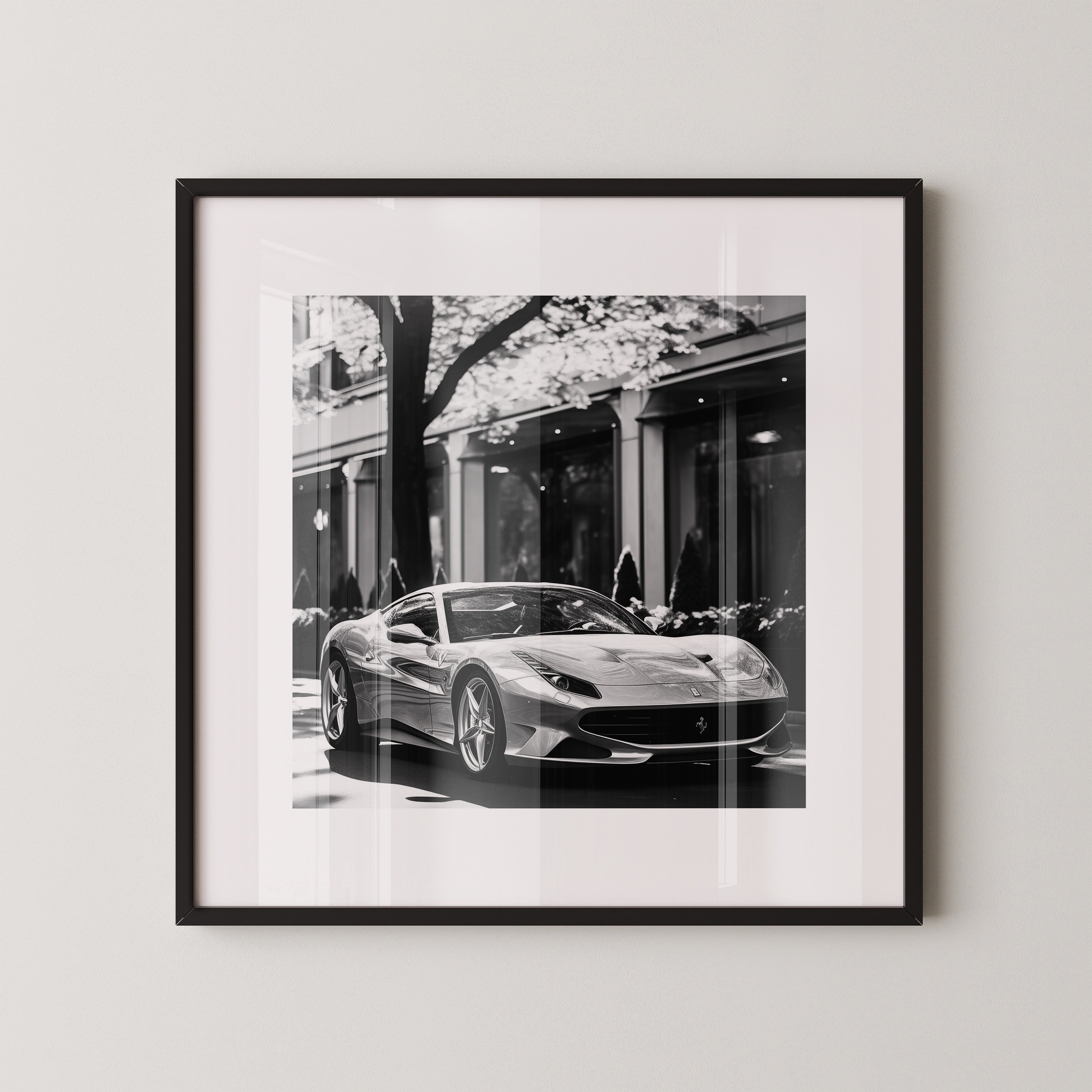 Sportwagen Sonnenlicht Schwarzweiß