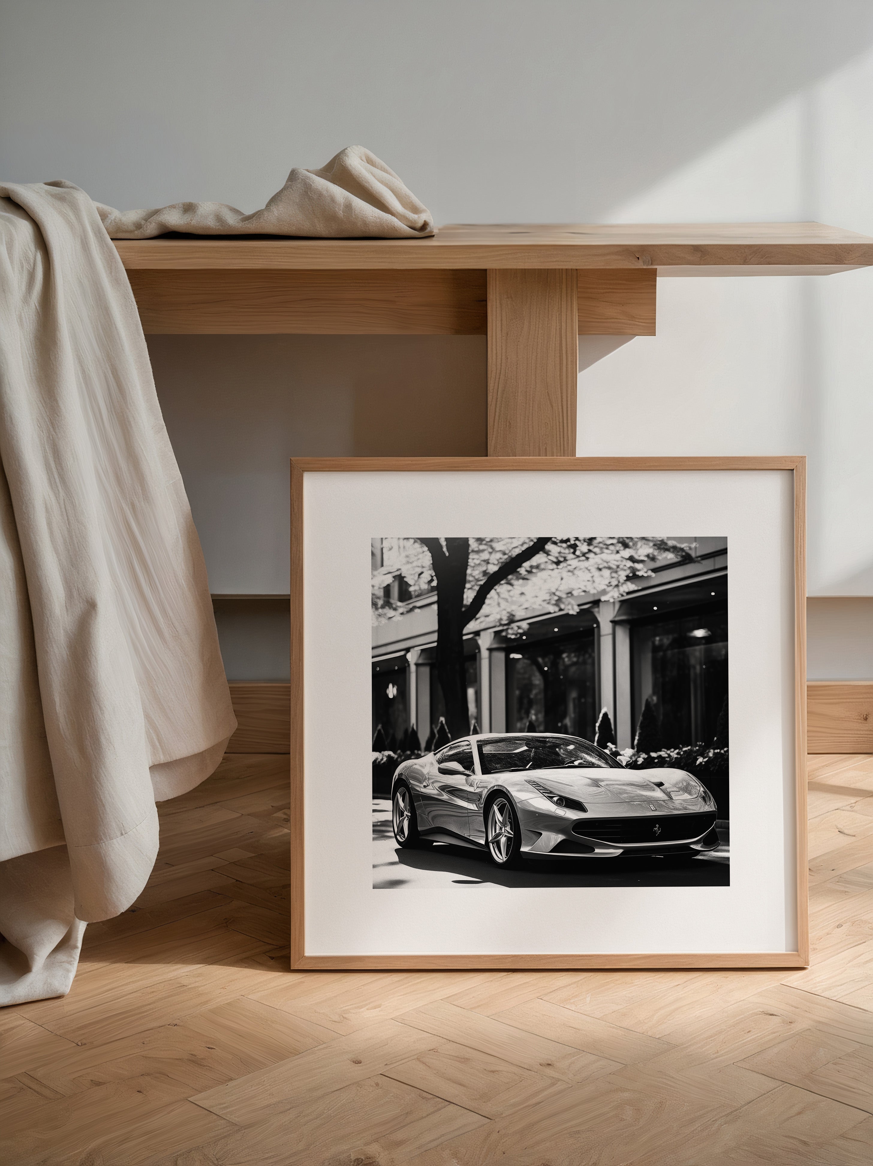 Sportwagen Sonnenlicht Schwarzweiß