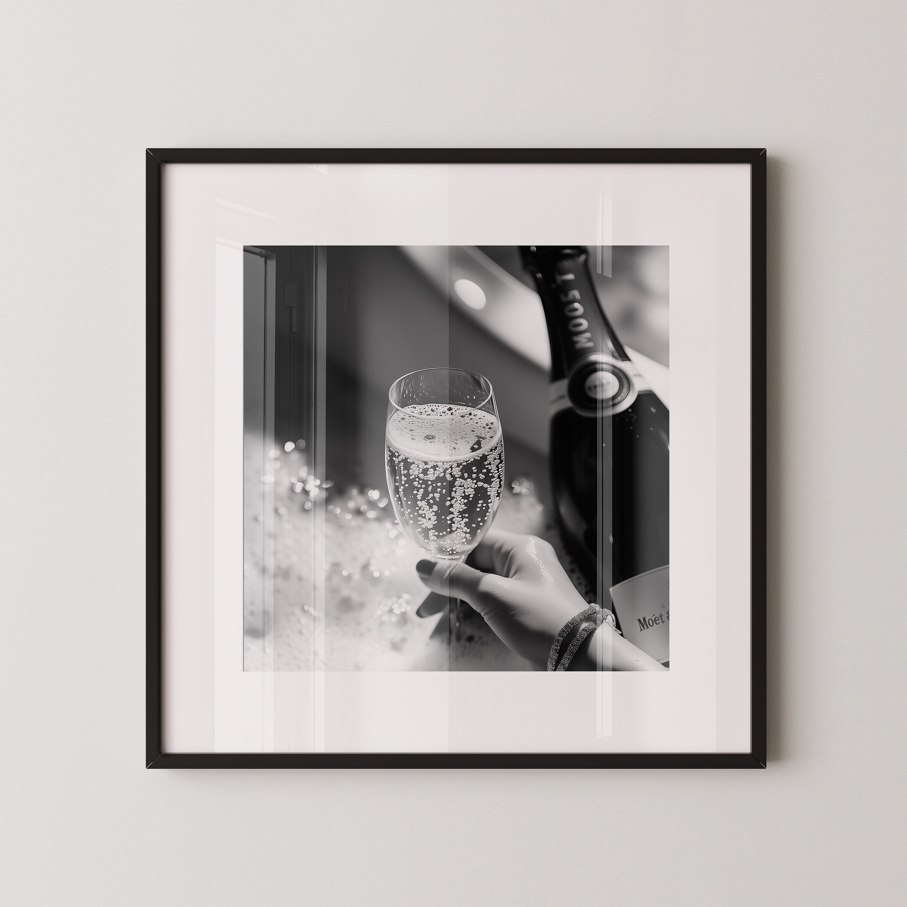 Champagner Glas Schwarz-Weiß