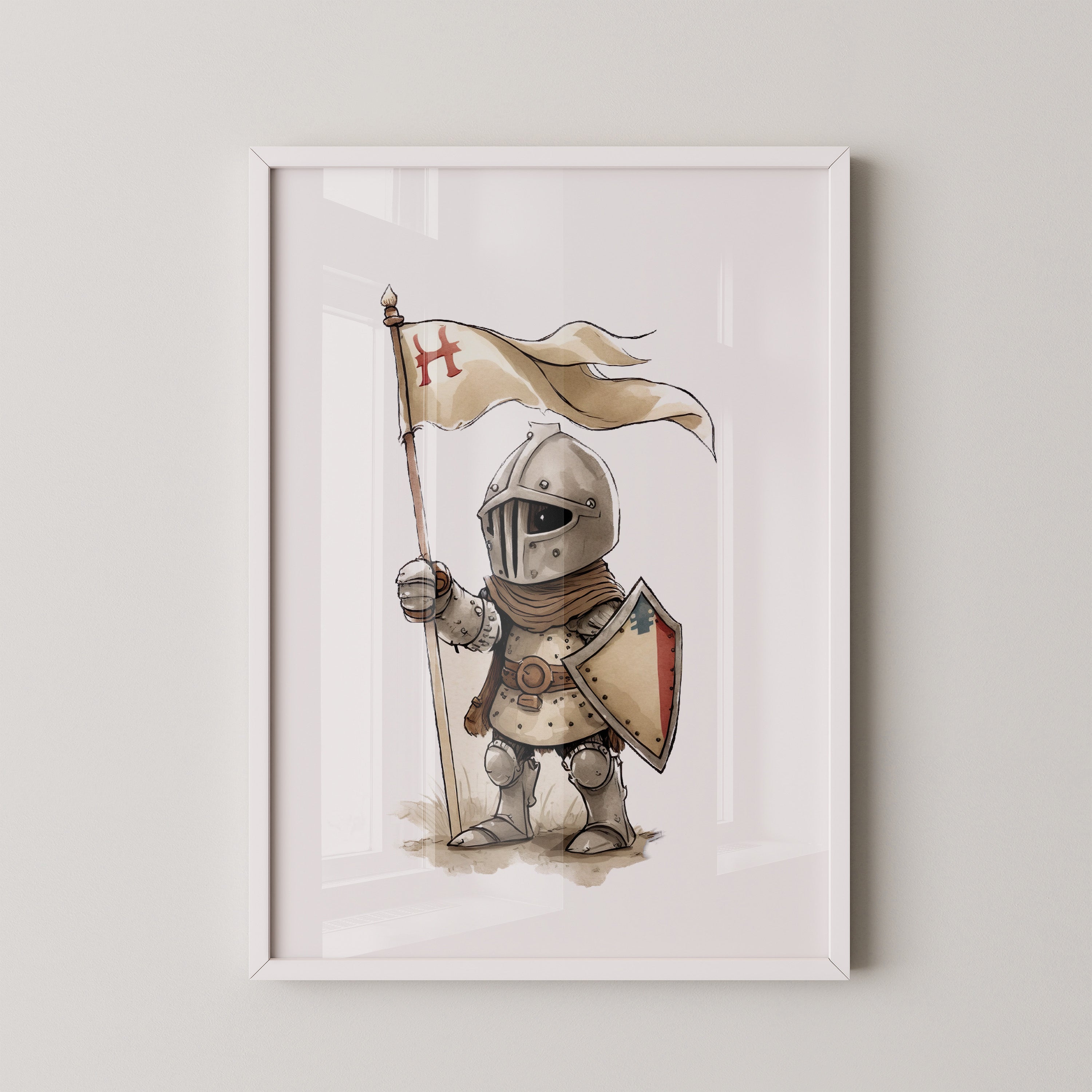 Ritter Kind Flagge Aquarell