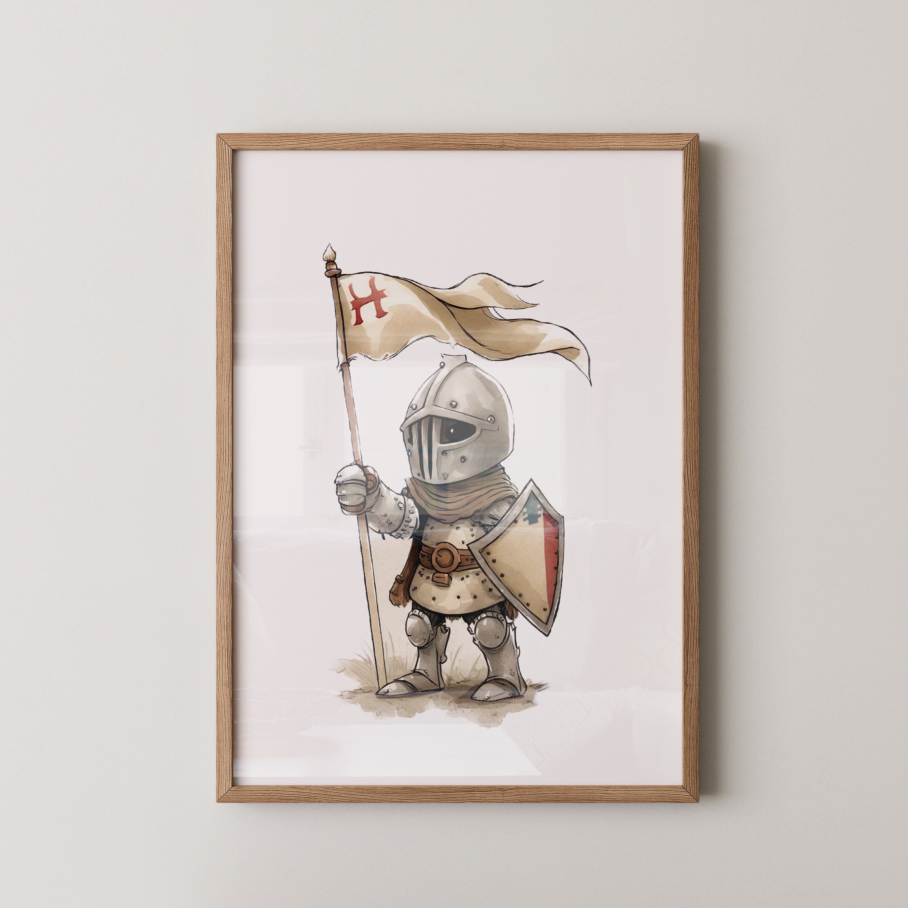 Ritter Kind Flagge Aquarell