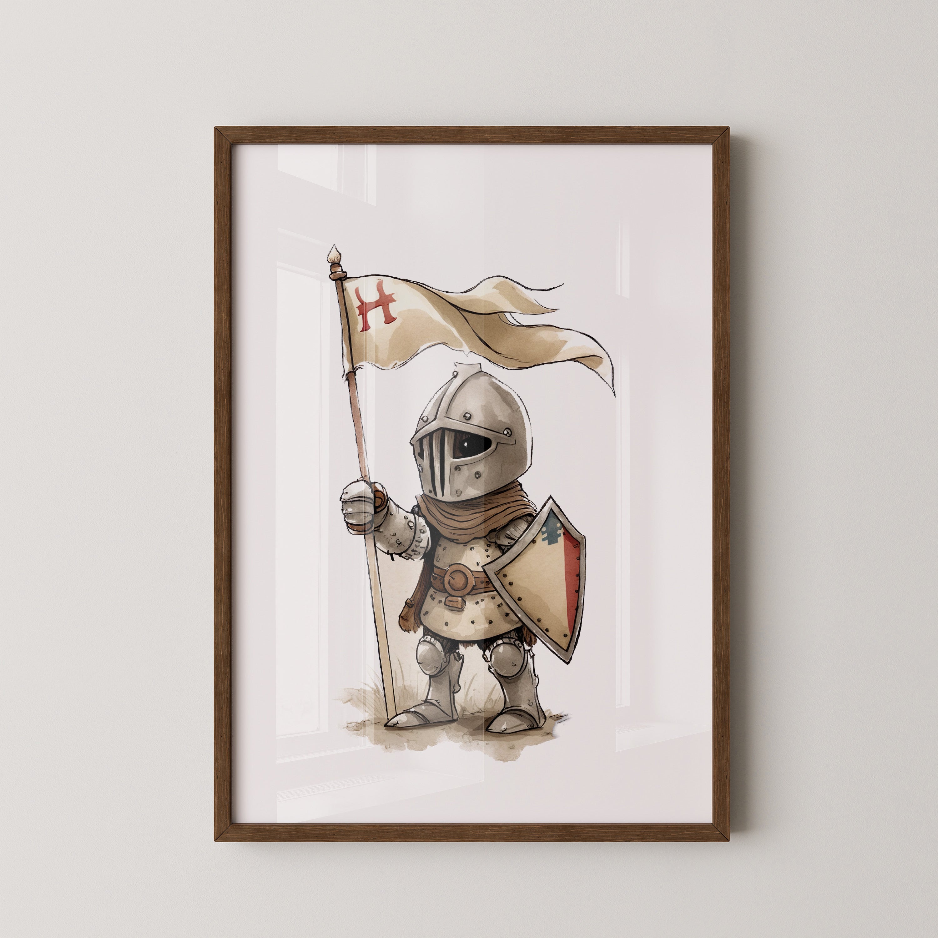 Ritter Kind Flagge Aquarell