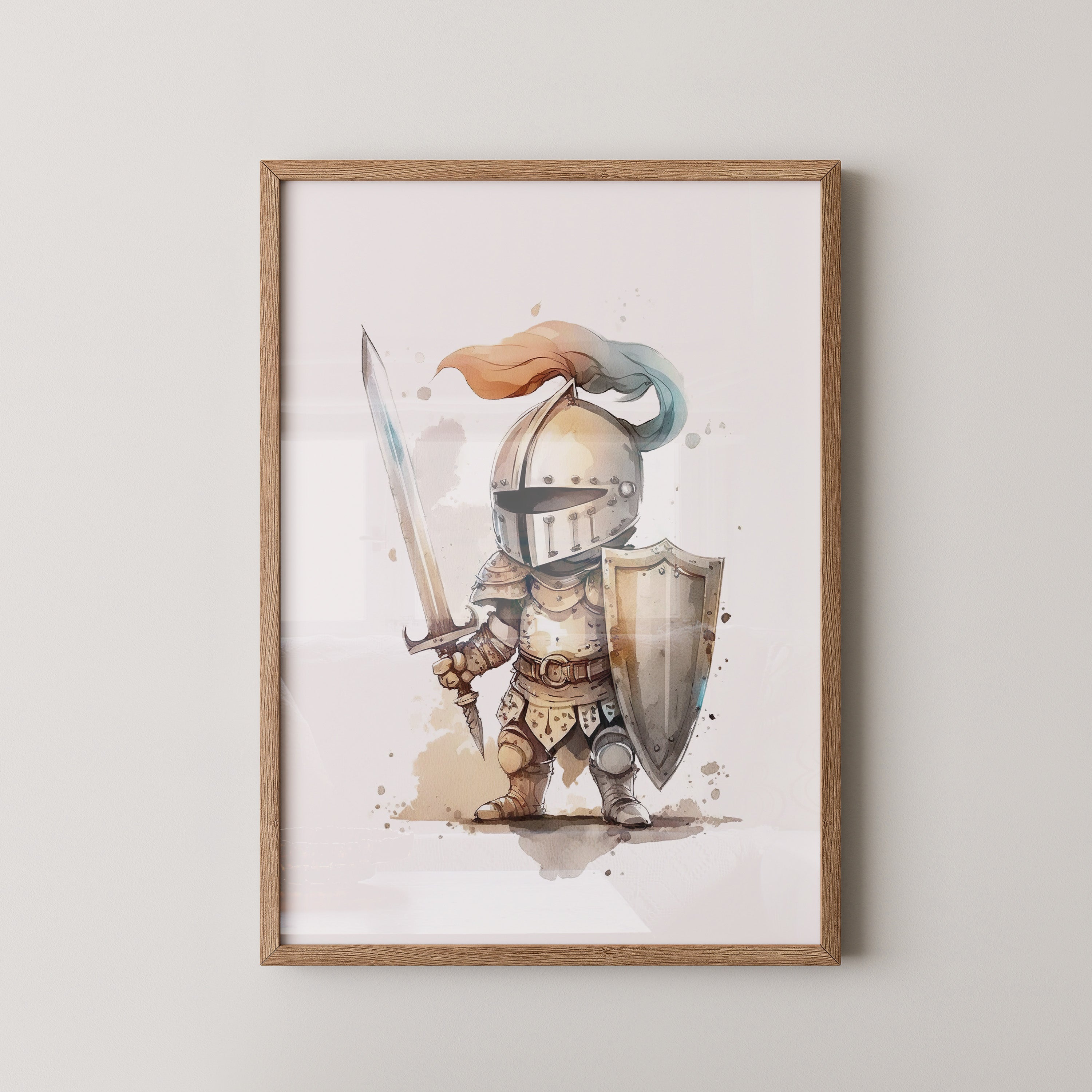 Ritter Kind Aquarell Schild Schwert