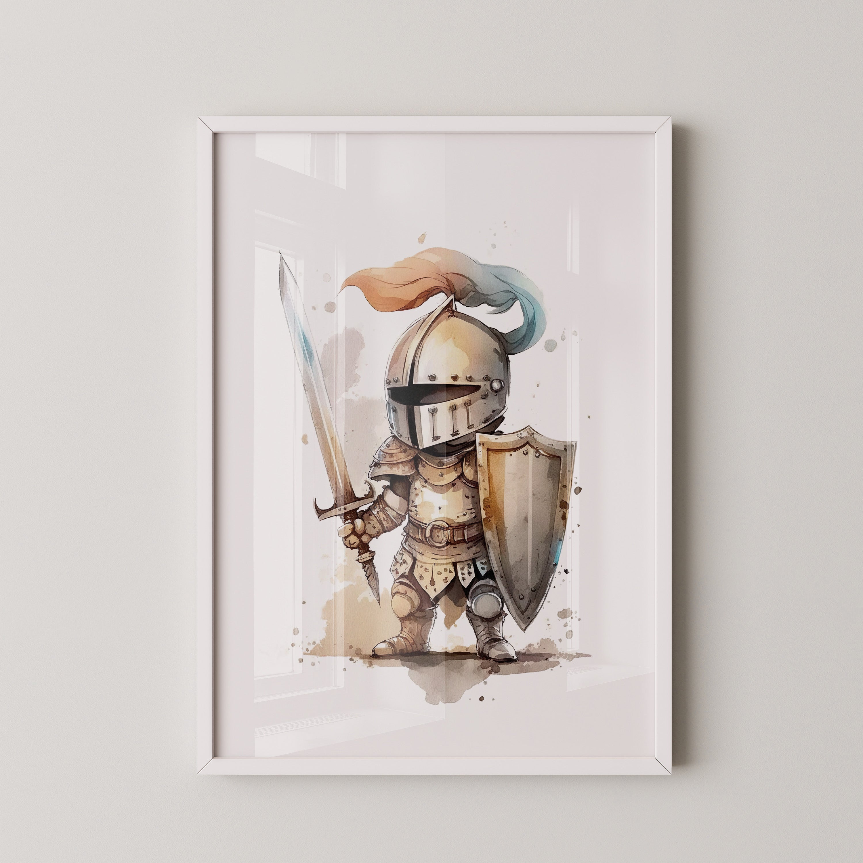 Ritter Kind Aquarell Schild Schwert