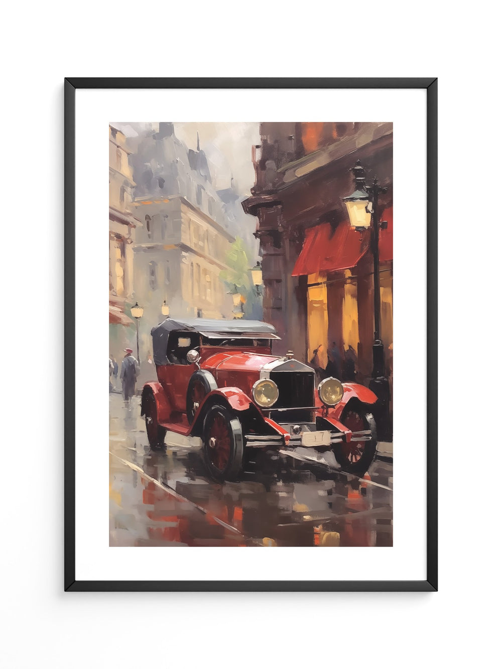 Roter Oldtimer in der Abenddämmerung