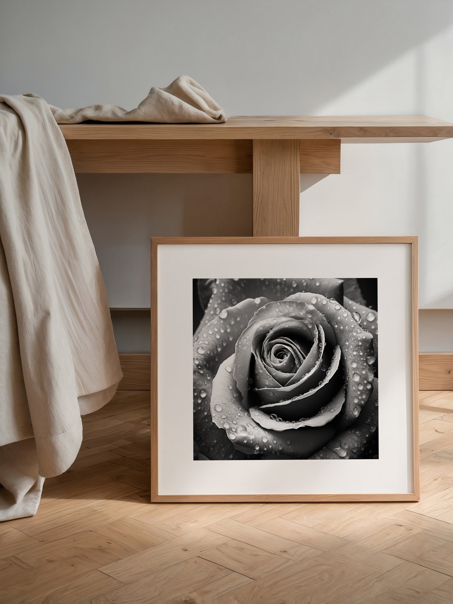 Rose Nahaufnahme Wassertropfen S/W