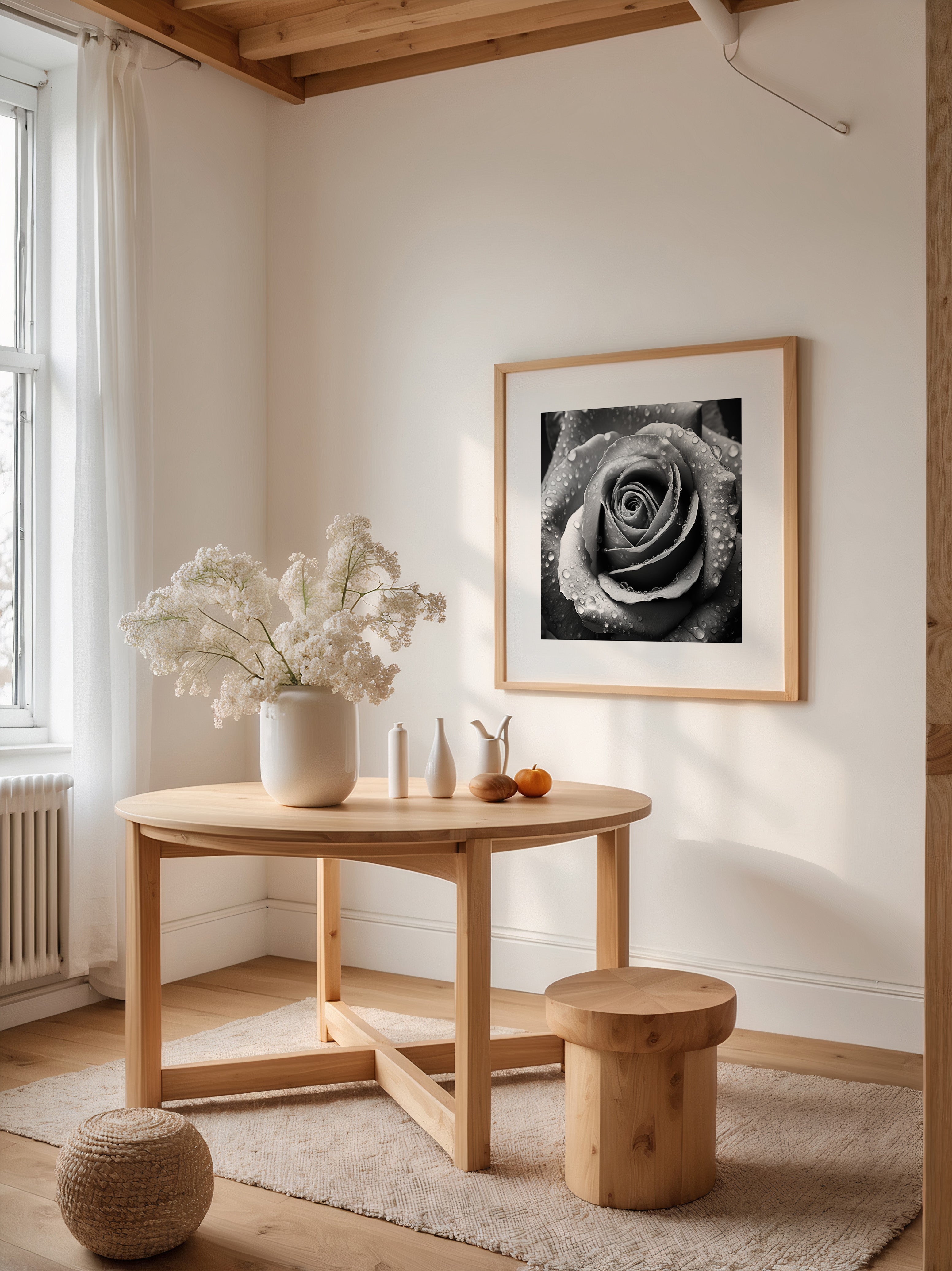 Rose Nahaufnahme Wassertropfen S/W