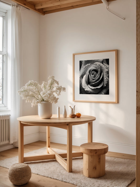 Rose Nahaufnahme Wassertropfen S/W