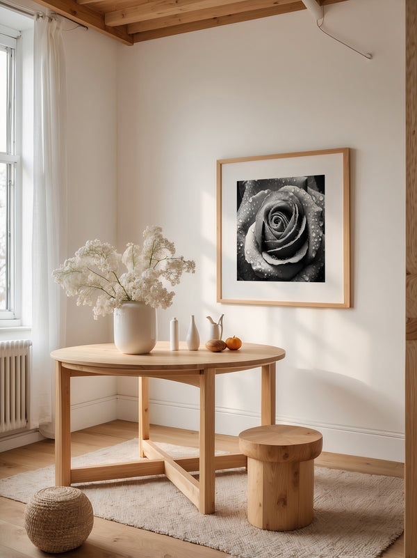 Rose Nahaufnahme Wassertropfen S/W