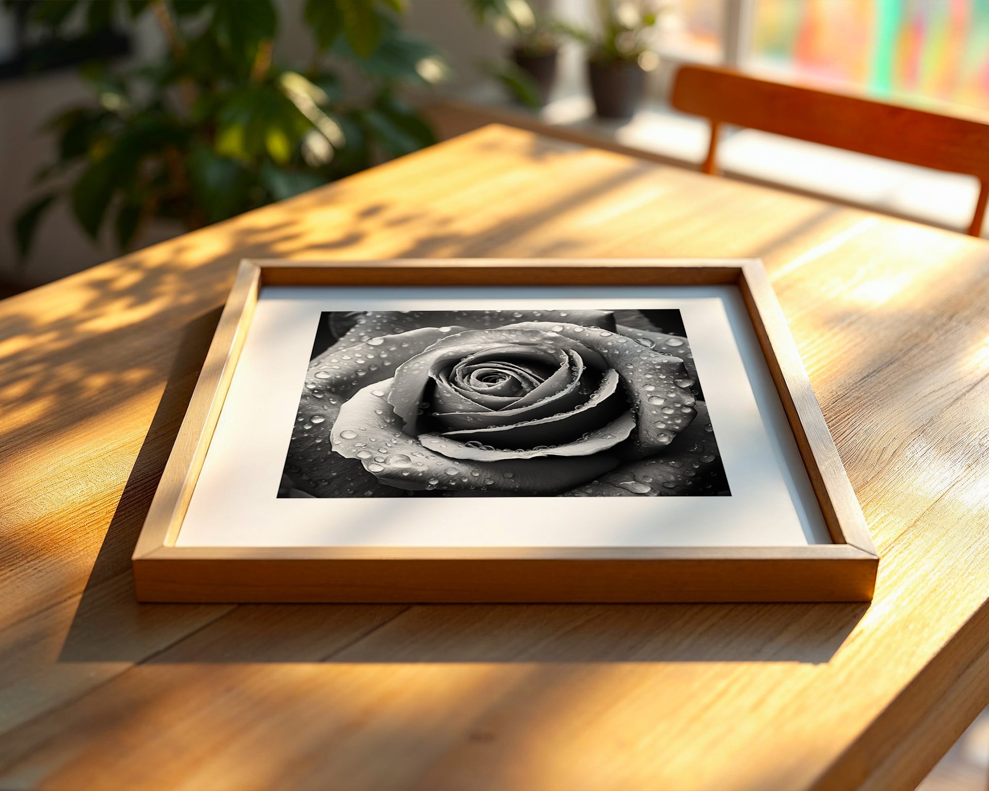 Rose Nahaufnahme Wassertropfen S/W