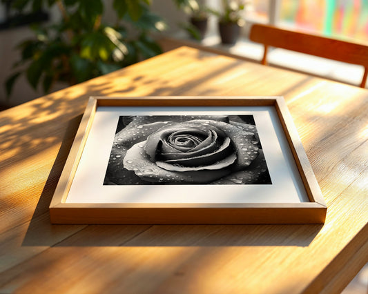 Rose Nahaufnahme Wassertropfen S/W