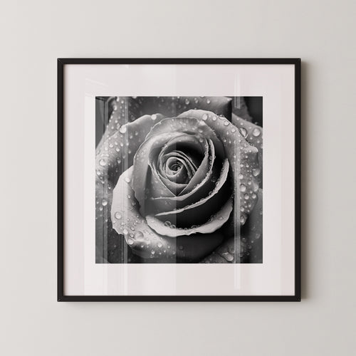 Rose Nahaufnahme Wassertropfen S/W