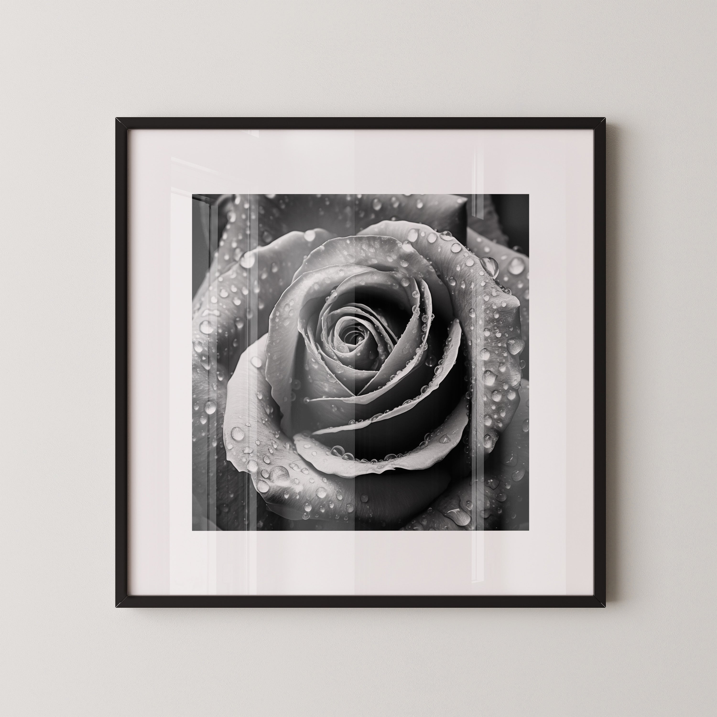 Rose Nahaufnahme Wassertropfen S/W