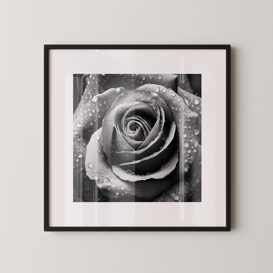 Rose Nahaufnahme Wassertropfen S/W