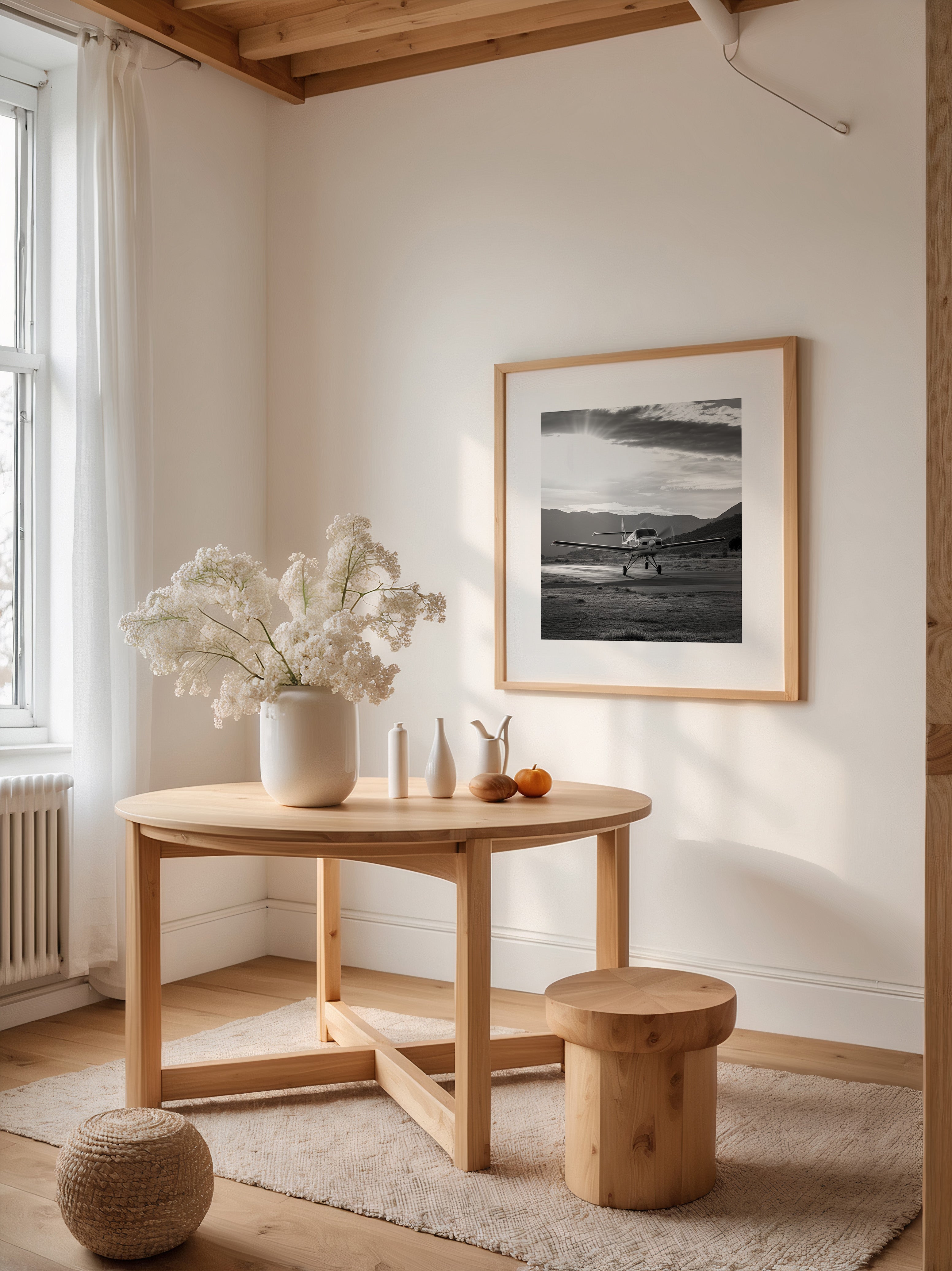 Flugzeug Landung Sonnenaufgang S/W