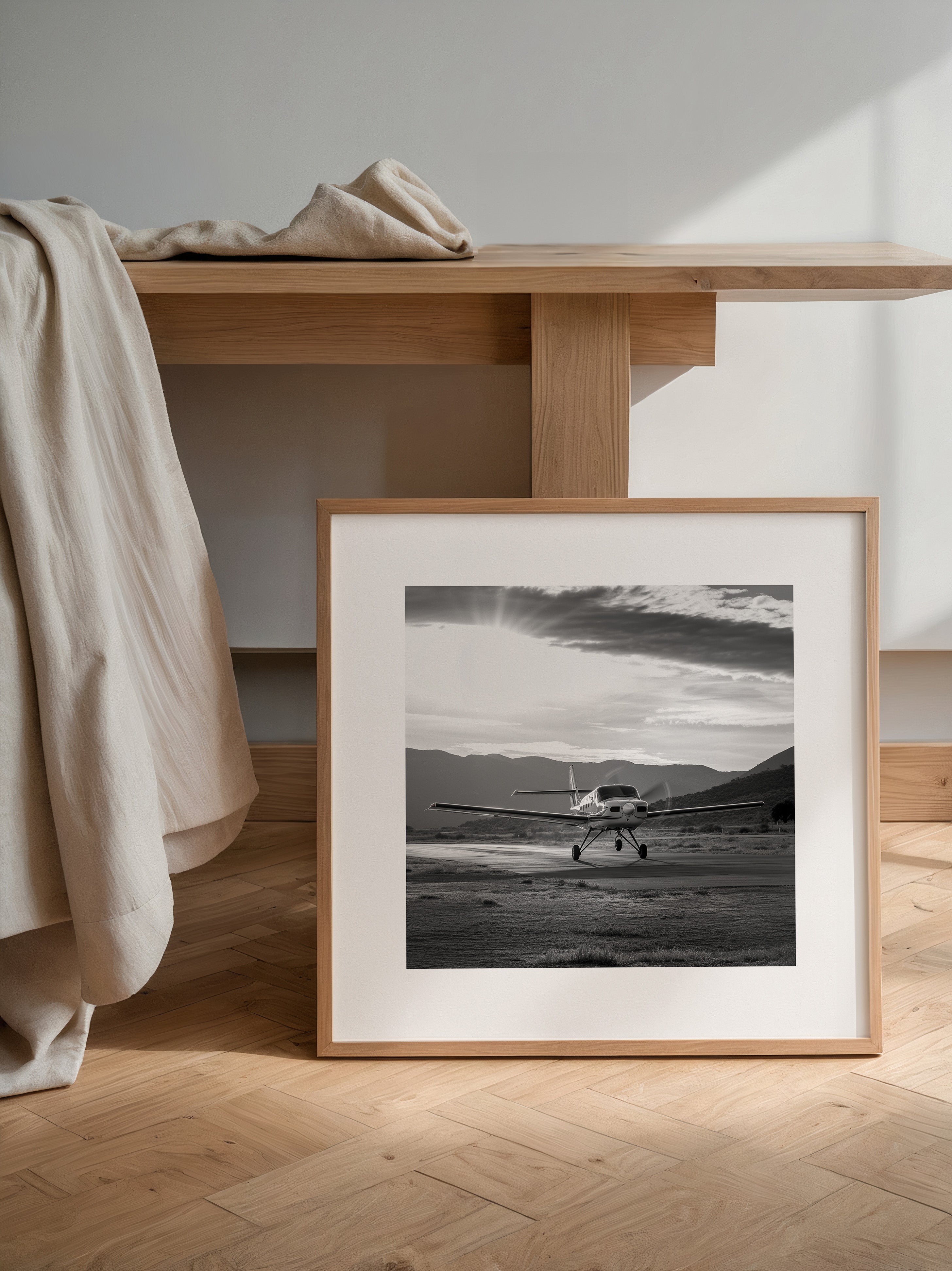 Flugzeug Landung Sonnenaufgang S/W