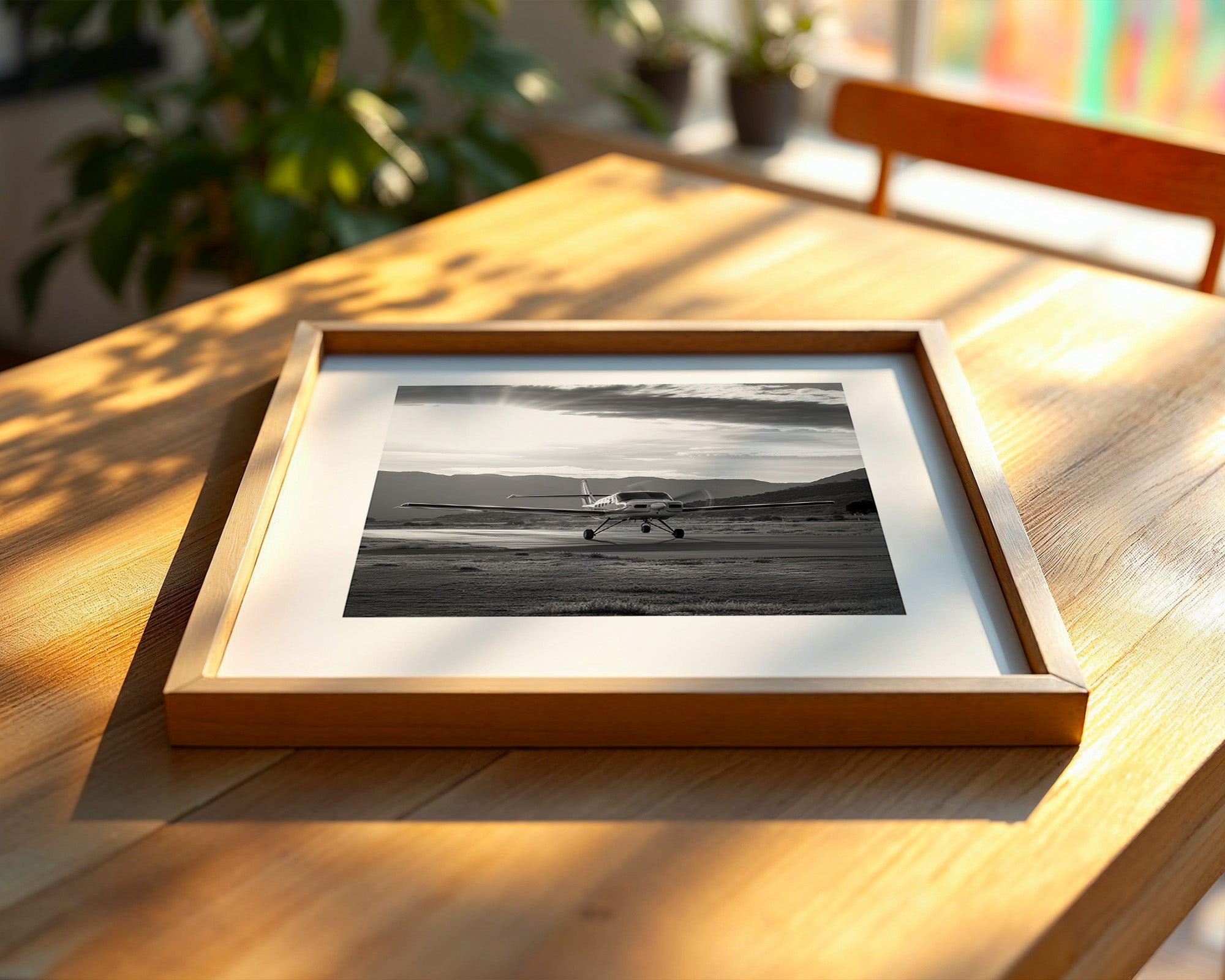 Flugzeug Landung Sonnenaufgang S/W