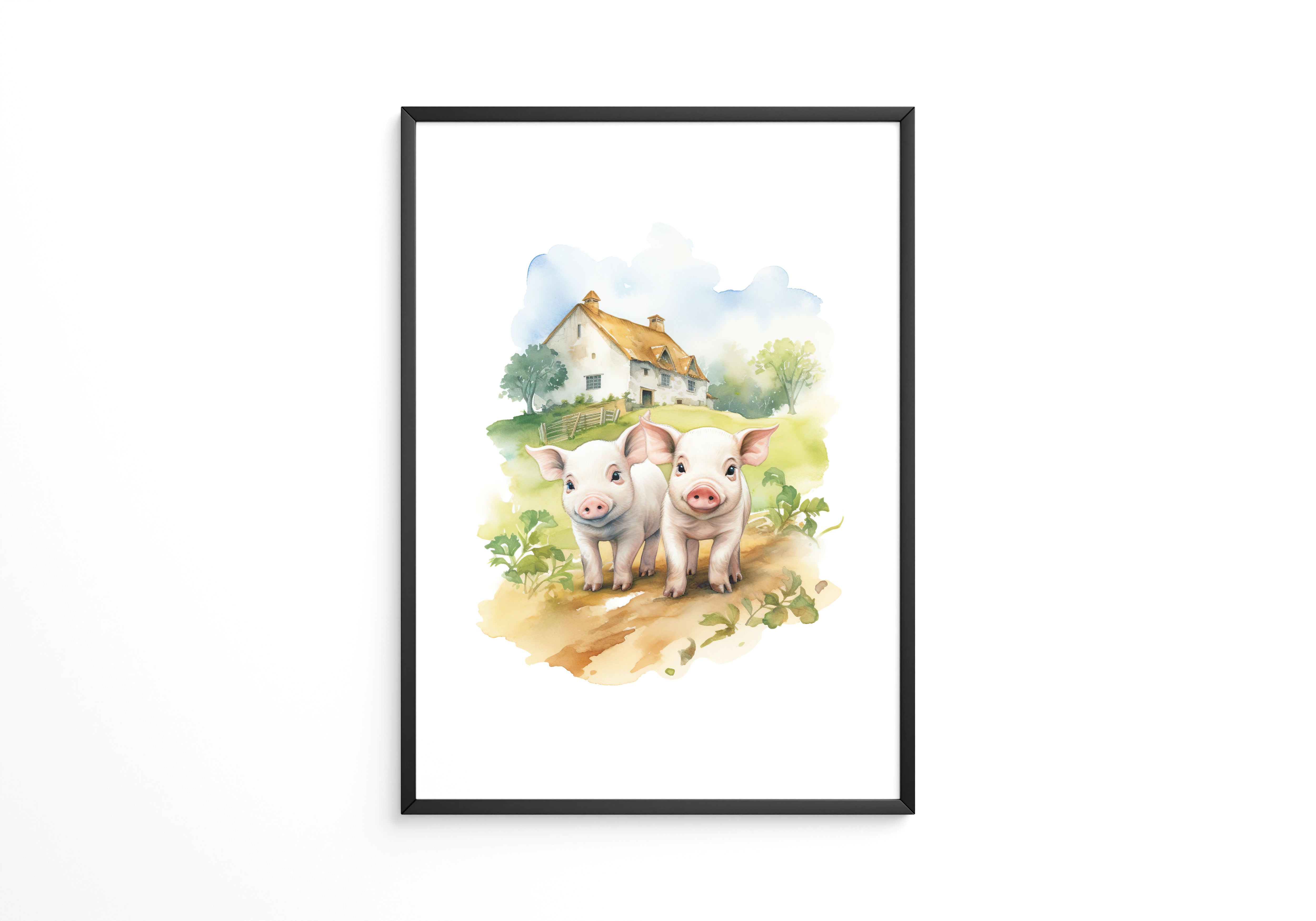 Ferkel Bauernhof Aquarell