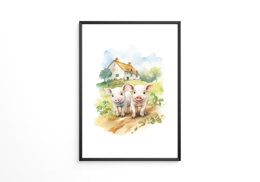 Ferkel Bauernhof Aquarell